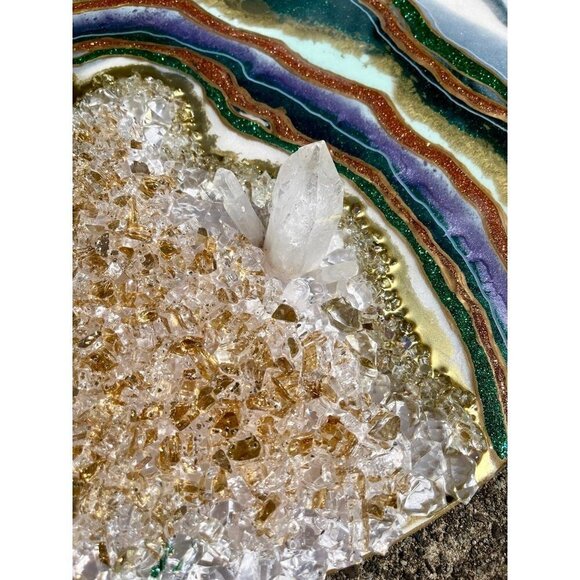 Geode Abstract Resin Art Piece | 24" Round | Yellow Calcite Crystals and Quartz - Picture 9 of 12